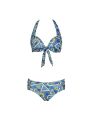 Geometric Print Neckband With Steel Support Split-type Gathering Swimsuit