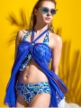 Geometric Print Neckband With Steel Support Split-type Gathering Swimsuit