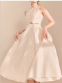 Cubic Jacquard Waist Cutout Sleeveless Dress
