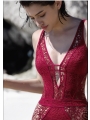 Deep V Sexy Lace Hollow Out Swimsuit,Backless Strappy One-piece Swimsuit