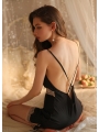 Lace-Trimmed Camisole, Crossover Backless, Side Split, Pajama Set