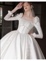 French Court Gauze Satin Long Sleeve  Wedding Dresses