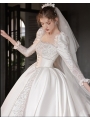 French Court Gauze Satin Long Sleeve  Wedding Dresses
