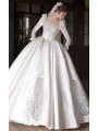French Court Gauze Satin Long Sleeve  Wedding Dresses