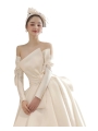 French Satin Hepburn Vintage Simple Wedding Dresses