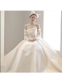 French Satin Hepburn Vintage Simple Wedding Dresses