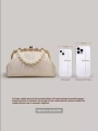Gold Jacquard Pearl Handbag