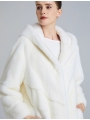 Pure White Mink Fur Coat for Women, Long Style with Hood, Imported Full Vison