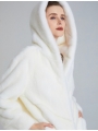 Pure White Mink Fur Coat for Women, Long Style with Hood, Imported Full Vison