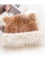 Mixed-Color Cat Ear Knit Hat, New Fluffy Beanie For Autumn And Winter