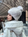 Mink Fur Earmuff Hat, Cross-Woven Fur Hat with Marten Fur, Fox Fur Pom-Pom, Warm Fur Coat