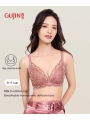 Minimizing Big Bust with Deep V-neck Cotton Underwear Featuring Double-colored Lace Lining