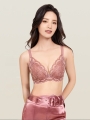 Minimizing Big Bust with Deep V-neck Cotton Underwear Featuring Double-colored Lace Lining