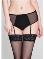 High-Waisted Sheer Mesh Garter Belt Thong Panties - Fashionable Choice