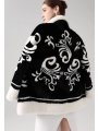 Black and White Embroidered Mink Fur, Imported Medium-Long Mink Coat