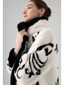 Black and White Embroidered Mink Fur, Imported Medium-Long Mink Coat