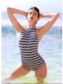Black and White Striped Vintage Hanging Neck Backless One-piece Swimsuit