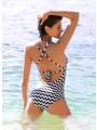 Black and White Striped Vintage Hanging Neck Backless One-piece Swimsuit