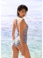 Black and White Striped Vintage Hanging Neck Backless One-piece Swimsuit