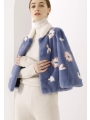Vibrant Blue Flowers Mink Jacket - Stylish Printed Fashion Outerwear,Fashion Jacket