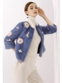 Vibrant Blue Flowers Mink Jacket - Stylish Printed Fashion Outerwear,Fashion Jacket