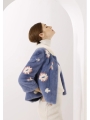 Vibrant Blue Flowers Mink Jacket - Stylish Printed Fashion Outerwear,Fashion Jacket