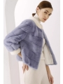 Blue White-Collar, Colorful Mink Jacket, Short Petite Fur Coat
