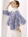 Blue White-Collar, Colorful Mink Jacket, Short Petite Fur Coat