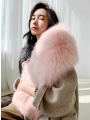 Fur-Trimmed Color-Blocking Silver Fox Shawl, Large Scarf, Celebrity-Style for Banquets and Parties, Pink Fur Cloak