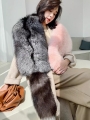 Fur-Trimmed Color-Blocking Silver Fox Shawl, Large Scarf, Celebrity-Style for Banquets and Parties, Pink Fur Cloak