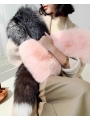 Fur-Trimmed Color-Blocking Silver Fox Shawl, Large Scarf, Celebrity-Style for Banquets and Parties, Pink Fur Cloak