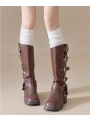 Knee-High Boots , Over-the-Knee Socks, Melange Calf Gathered, Cotton Thigh-Highs , Long Whites
