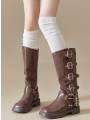 Knee-High Boots , Over-the-Knee Socks, Melange Calf Gathered, Cotton Thigh-Highs , Long Whites