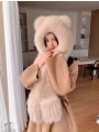 Lovely Bear-Styled Hat and Scarf Combo with Fox Fur, A Furry Snow Cap, Warm Pocketed Scarf-Shawl with A Hood