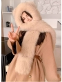 Lovely Bear-Styled Hat and Scarf Combo with Fox Fur, A Furry Snow Cap, Warm Pocketed Scarf-Shawl with A Hood