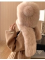 Lovely Bear-Styled Hat and Scarf Combo with Fox Fur, A Furry Snow Cap, Warm Pocketed Scarf-Shawl with A Hood