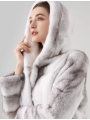 Natural Color Cross Fox Fur Coat, Long Style Whole Fox Fur With Hood Fashionable Fur Coat