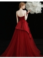 One Shoulder Hand Gripped Pleated Red Evening Gowns