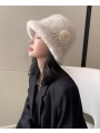 Weaved Mink Fur Fur Hat, Fur Beret with Camellia Flowers, Fisherman Hat with Flowers