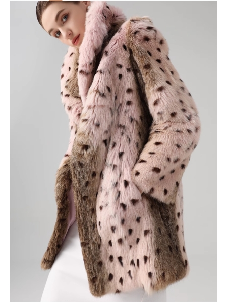 Trendy Young Bobcat-Inspired Colorful Medium-Long Fur Coat for Fashionistas