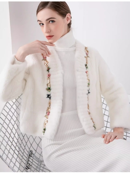 Pearl White Mink Jacket, Velvet Fur Coat With Whole Mink, Otter Clothing