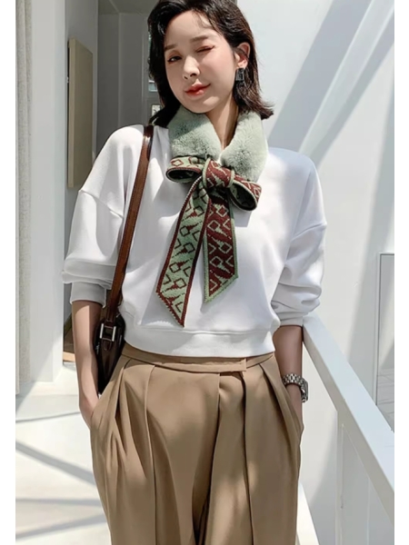 Sweet Bow Fur Scarf, featuring Double-Sided Rex Rabbit Fur, made with Whole Pieces of Genuine Fur, and Designed with a Ribbon-Style Collar and Furry Neckline