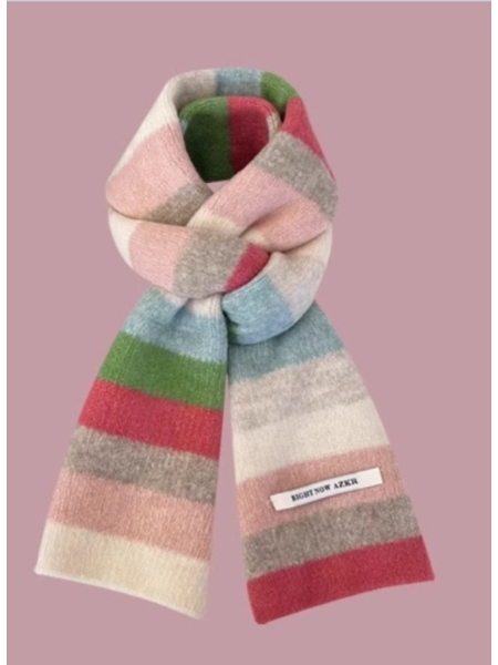 Women's Wool Contrast-Color Striped Scarf, A Knitted Neck Warmer For Autumn And Winter