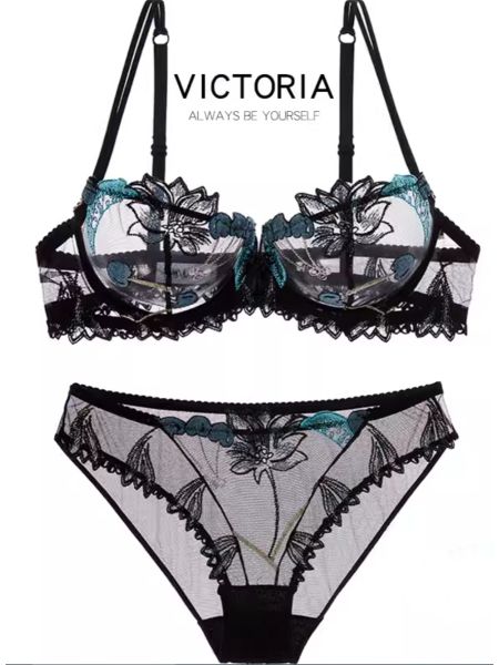 Victoria Ultra-thin Transparent Embroidered Bra Set Sexy Seductive Embroidery