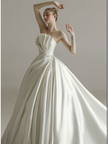 Satin Trailing Slim One Shoulder Simple Wedding Dresses（Trailing Section）