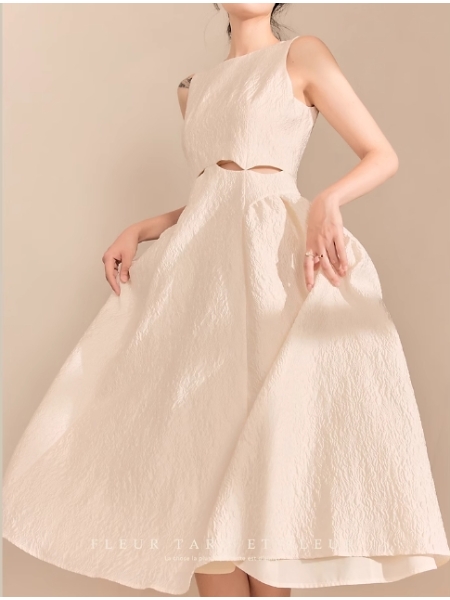 Cubic Jacquard Waist Cutout Sleeveless Dress
