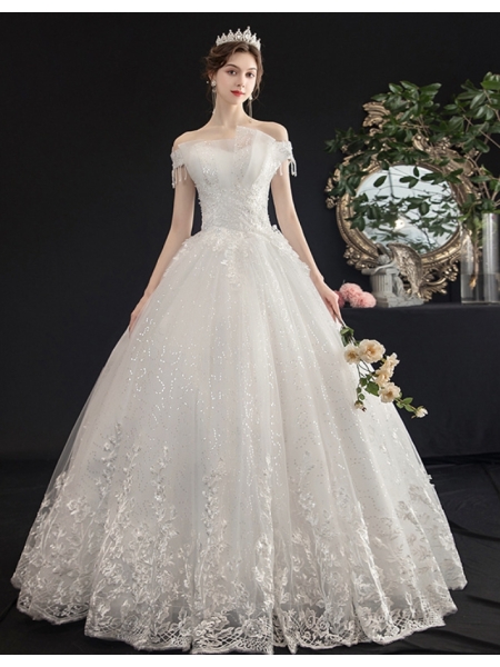 Bridal One-shoulder Slim Simple Wedding Dress (Floral)