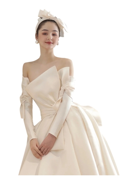 French Satin Hepburn Vintage Simple Wedding Dresses