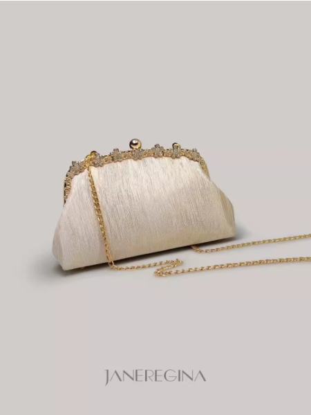 Gold Jacquard Pearl Handbag
