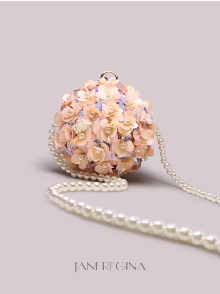Pink Three-Dimensional Flower Bag,Small Round Ball Bag, High-Class Feeling Mini Circle Handbag